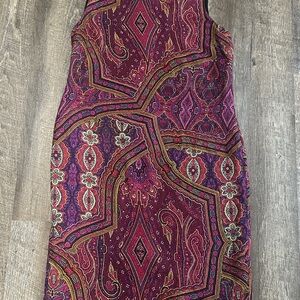 Lauren RALPH LAUREN Women Sheath Dress Sz 8 Floral Paisley 100% Silk Crew Neck